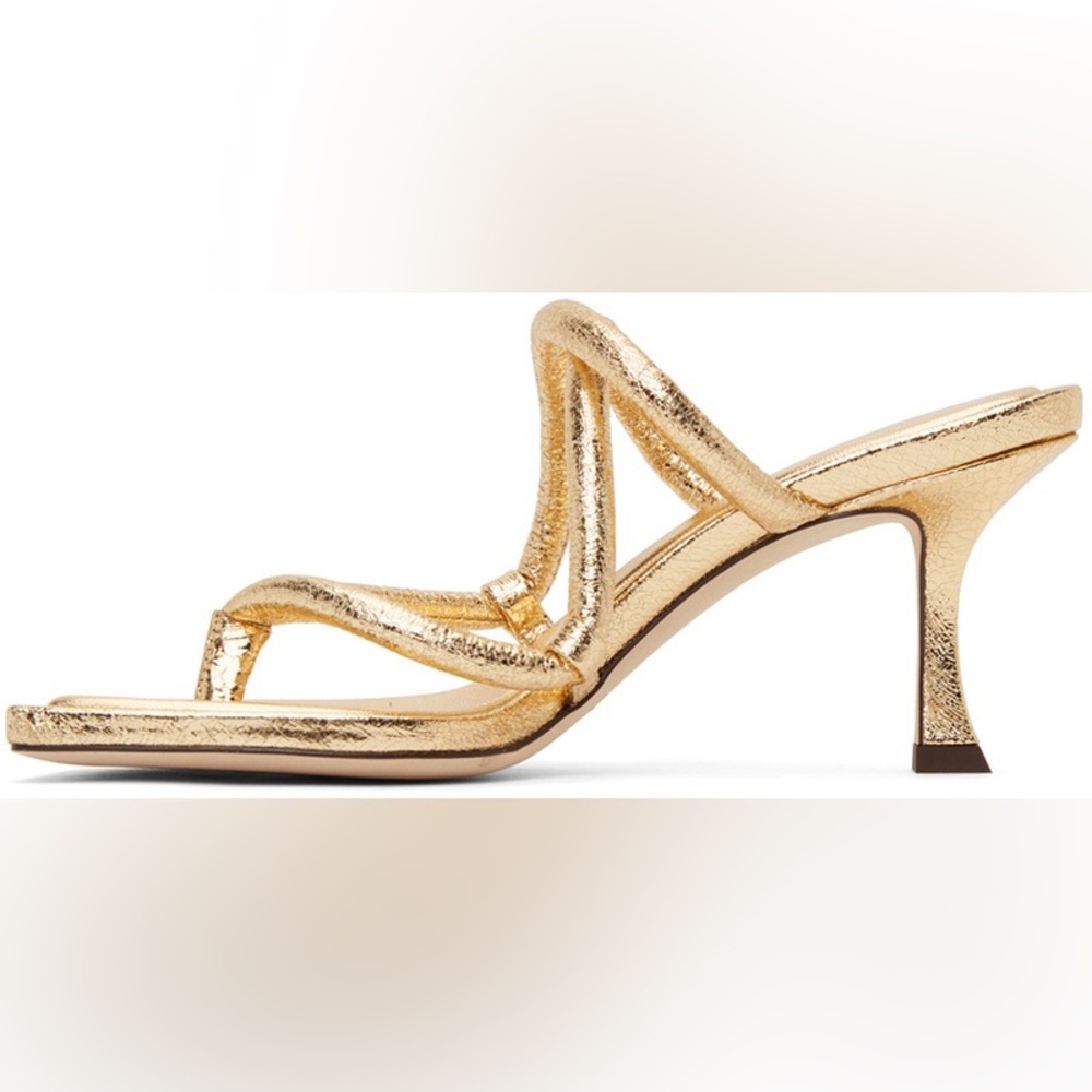Jimmy Choo Gold Crackled Cape 70 Heeled Strappy Sandals 34 4 Like New - Picture 4 of 10